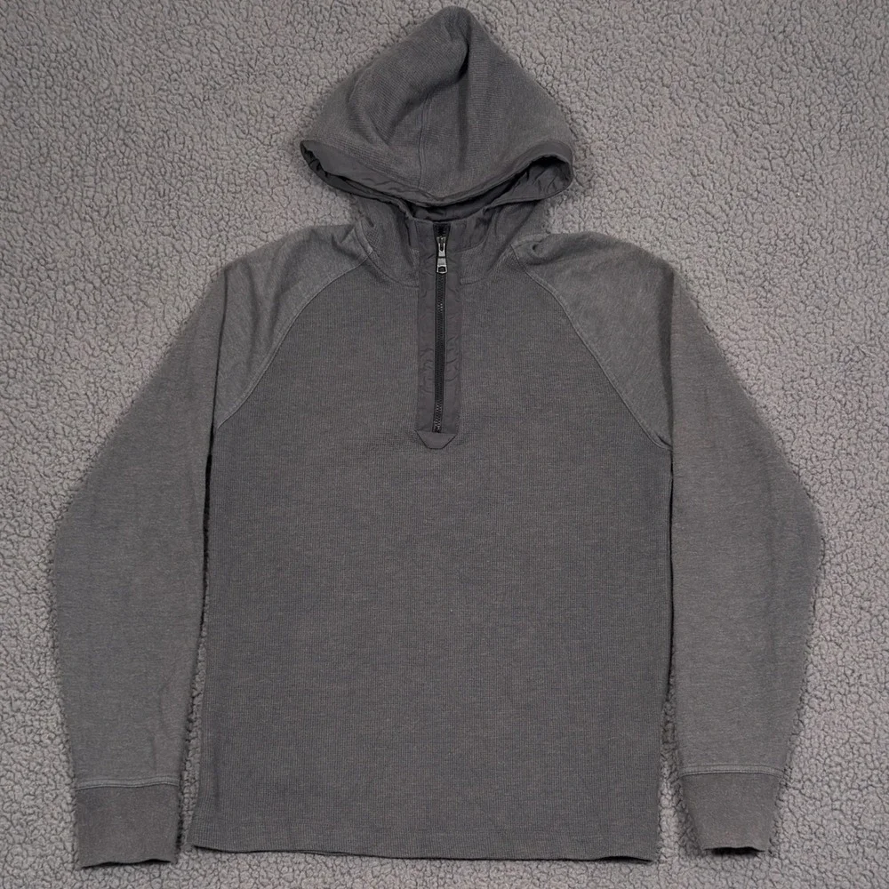 Banana Republic Hoodie Mens Medium Gray Waffle Knit 1/4 Zip Sweatshirt Pullover